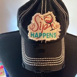 Women’s hat distressed sip happens black T30